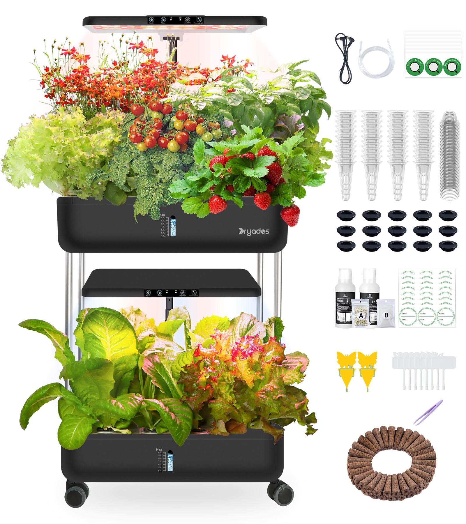 DRYADES 44 Pods Hydroponics Growing System, Dual Layers Indoor Garden with LED Full Spectrum Grow Light, 2 × 13.3L Water Tanks, Height & Angle Adjustable, Professional Smart Plant Germination Kits — image 1