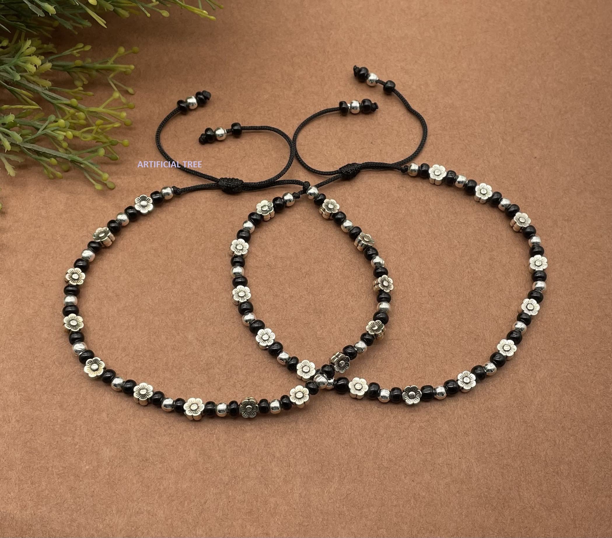 German Silver FLOWER Charms Anklets for Nazar Battu