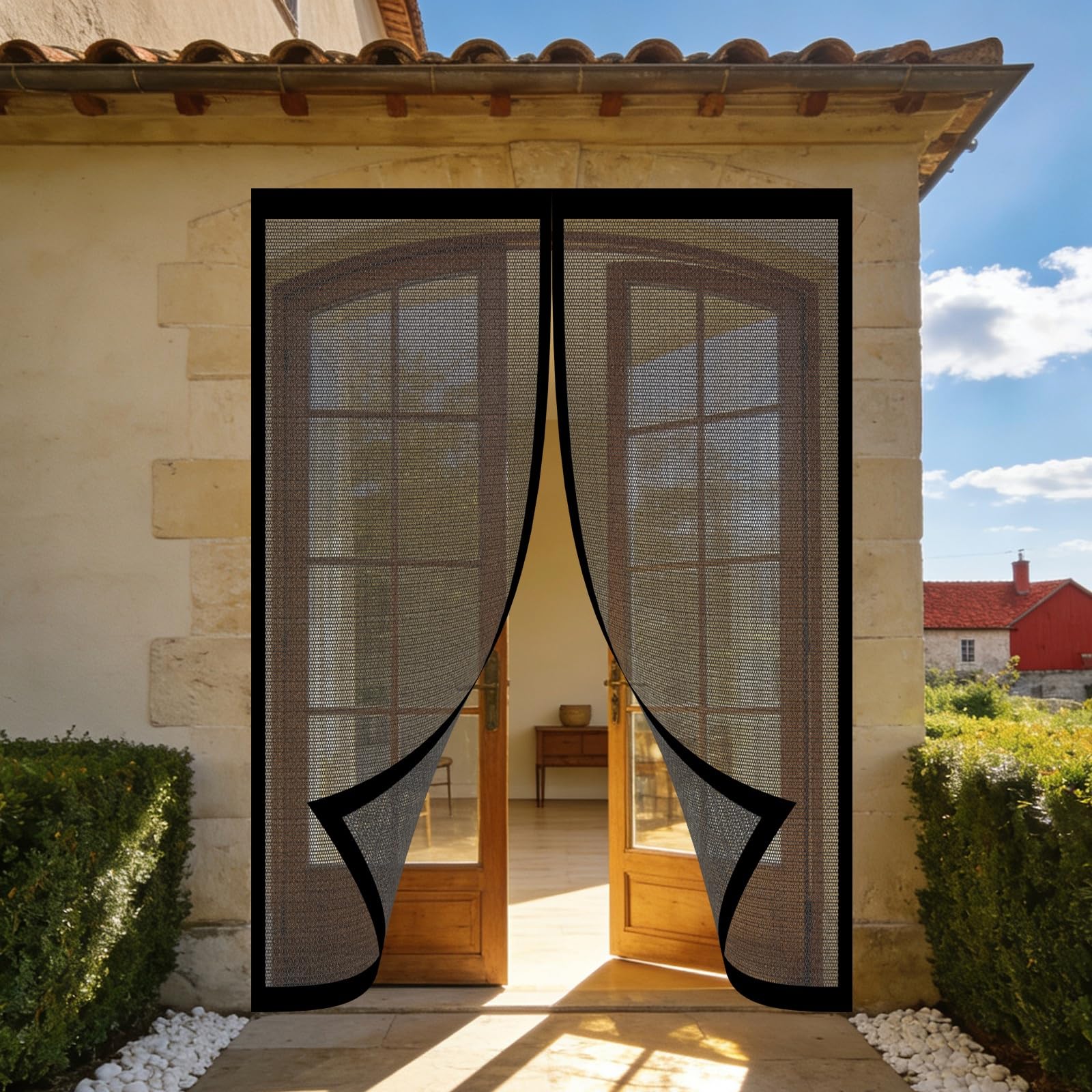 Mosquitera Magnetica 193 x 210 cm Junta Magnética de Arriba a Abajo, sin Taladrar, Transpirables, Resistente Al Viento Puerta Mosquitera para Puerta Exterior, Negro