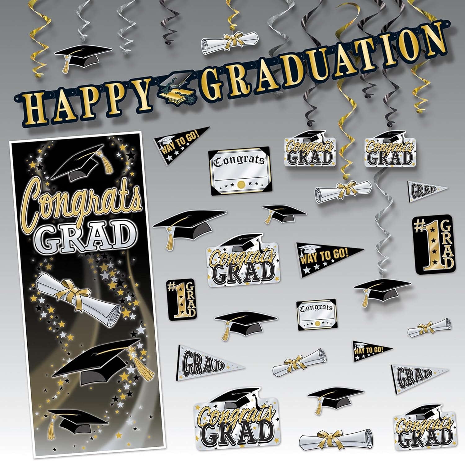 Beistle 18.75" Yellow, Black, and White Paper Happy Graduation Party Kit