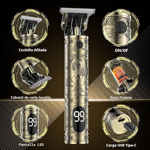 Beard Trimmer Hair Clippers Men,Cordless Rechargeable Hair Trimmer for Men,Premium Professional Barber Grooming Set with Zero Gapped T Blade Shaver & LCD Display Gift - 4