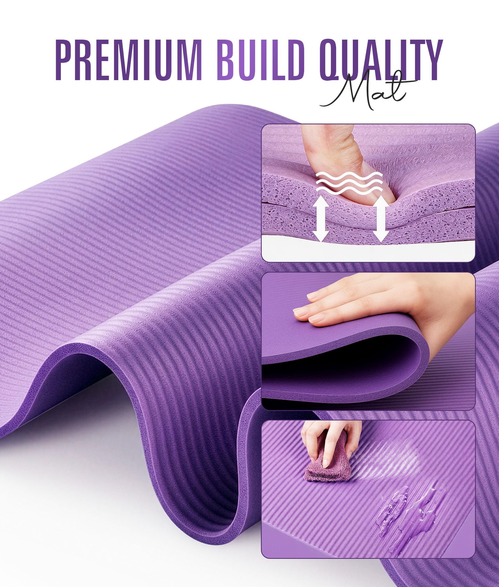 ROMIX Yogamat dik 15 mm schuim oefenmat (180 x 60 x 1 cm) antislip gymnastiekmat met draagtas en riem, trainingsmat, yogamatten voor vrouwen mannen pilatesmat gymnastiek meditatie thuis buiten