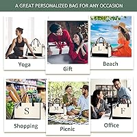 Vista 6 de Bolsa de Lona con Inicial - Bolsas de Compras Reutilizables, Canasta de Regalos de Cumpleaños para Damas de Honor, Amigas y Maestras for