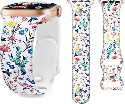 Sport Band Compatible with Apple Watch Ultra Bands 38mm 40mm 41mm, Floral Silicone Printed Cute Fadeless Pattern Strap Band for Women Men iWatch Series 8/7/6/5/4/3/SE/Ultra, Spring Garden