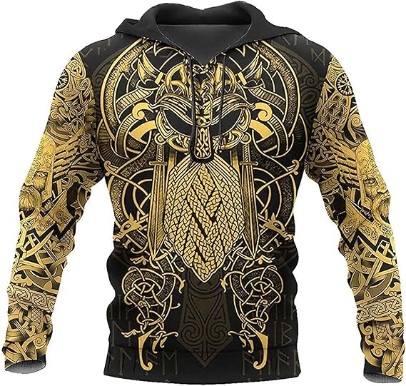 JJLLAZAD Viking Tattoo-trui voor heren Nordic Myth 3D Full Print Casual sweatshirt met grote zak voor koppels Herfst Street-hoodie met lange mouwen,Zipper jacket,S