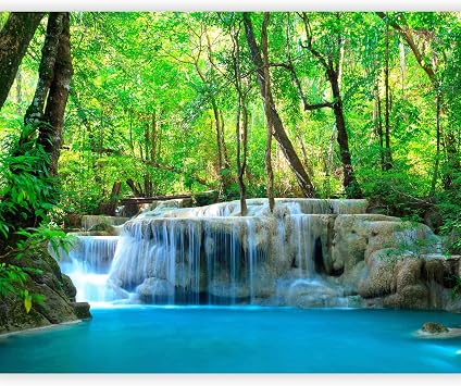 artgeist Wall Mural Waterfall 138x106 in - XXL Non-Woven Wallpaper Fleece Wall Decor Photo Print Picture Image Design Home Nature Lake Sun Forest Landscape 100403-180