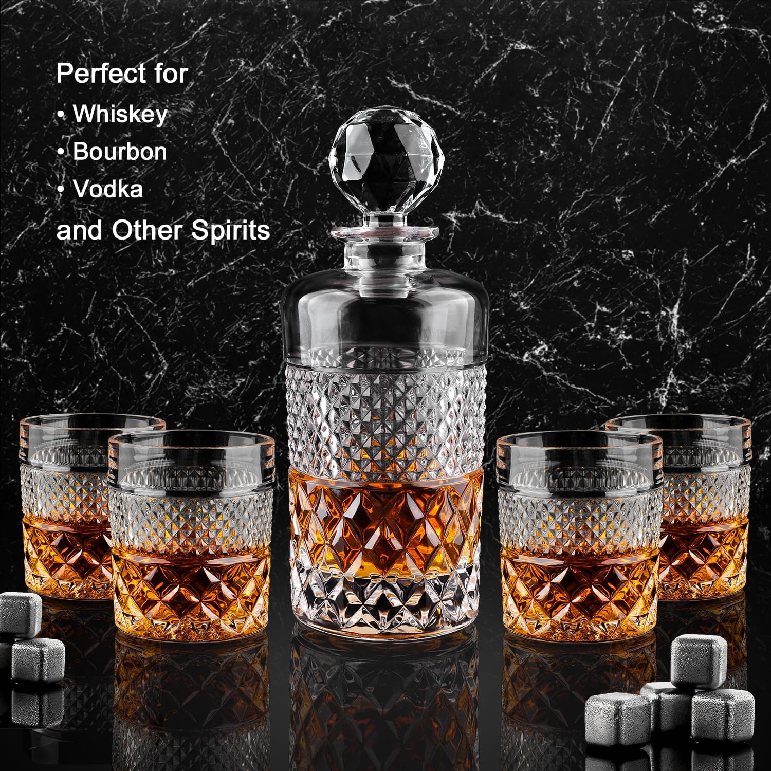 27oz Whiskey Decanter Set in Gift Box, Crystal Whiskey Decanter Sets for Men, Liquor Decanters with 4 Glasses, Gifts for Men Dad - Image 4
