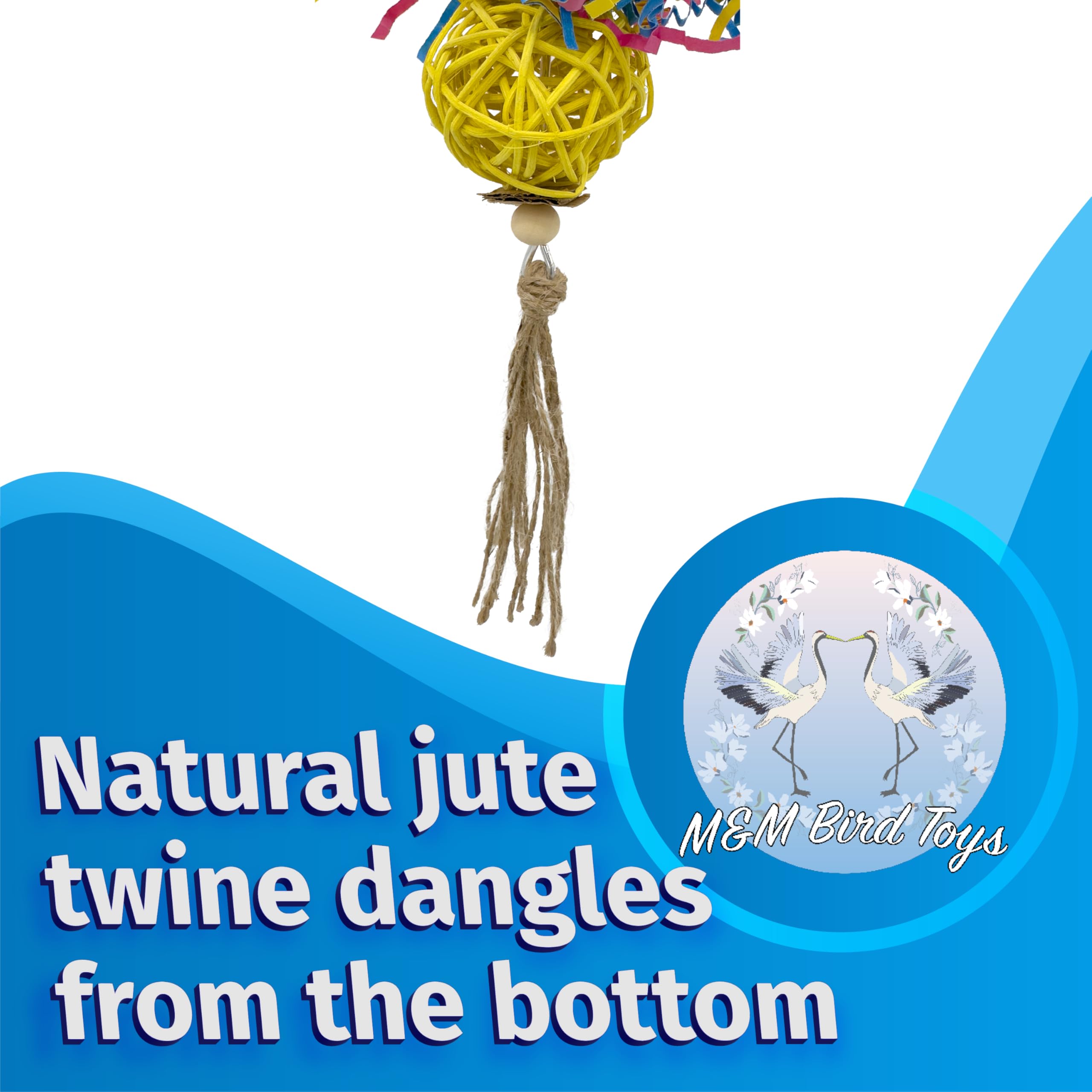 1701 Rainbow Rattan Bird Toy with Jute and Crinkle Paper – Shredding and Foraging Fun for Parakeets, Cockatiels, Conures, and Small Parrots – Natural Bird-Safe Toy for Cage Enrichment - image 7