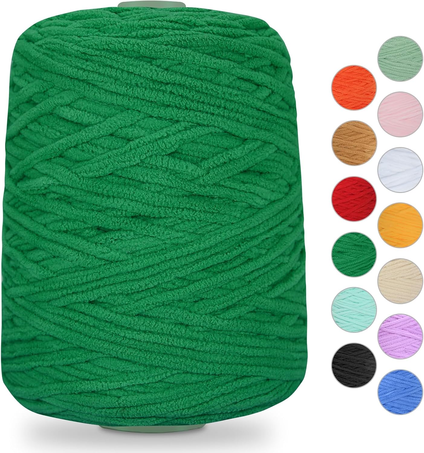 Chunky Chenille Yarn for Crochet 500g DIY Knitting Baby Blanket Amigurumi Hat Scarf Christmas Decor Thick Soft #6 Super Bulky Fluffy Big Yarn Beginner Friendly (1, Christmas Green)