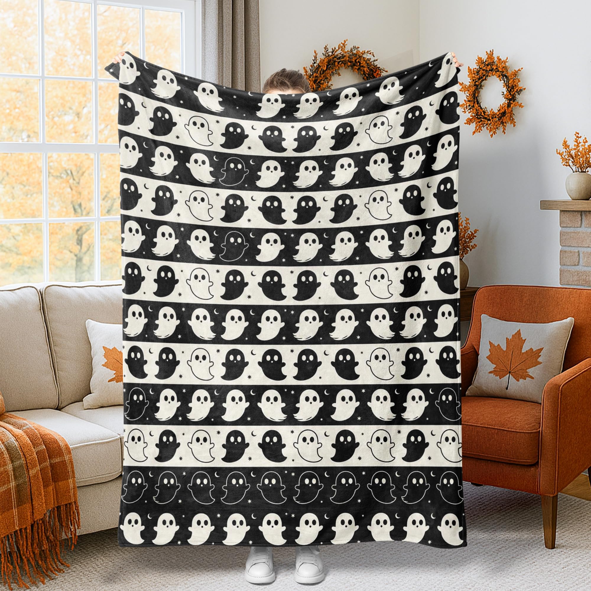Couverture d'Halloween fantôme peluche noire plaid canapé lit esthétique