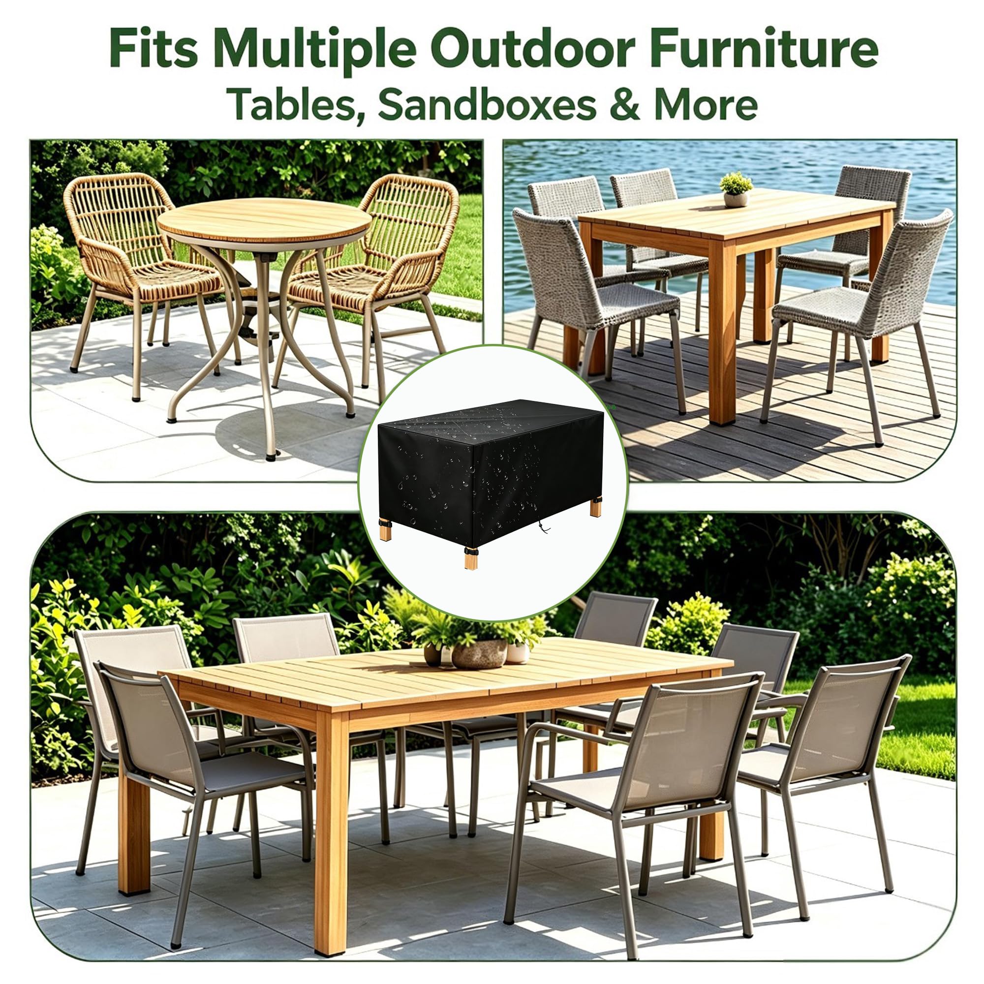 Copertura Divano Esterno Impermeabile, 290x110x60cm/LxWxH Coperture Per Mobili Da Giardino, Telo Copritavolo da Esterno Impermeabile Tavoli e Sedie da Cortile Raggi UV Resistente allo Strappo