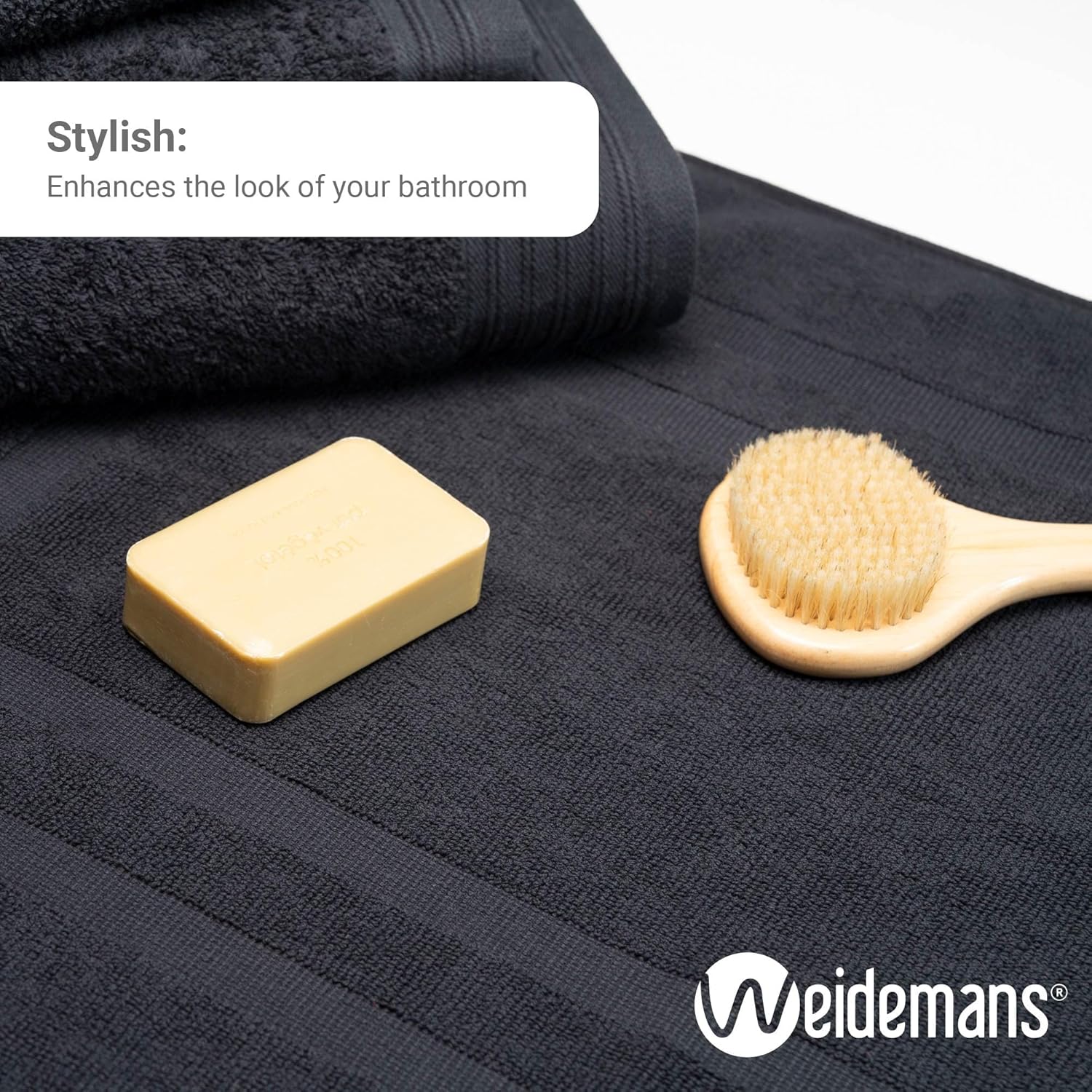 Luxury 100% Cotton Bath Mats for Bathroom | Set of 2 Modern Design Black Bath Mat | Machine Washable & Eco-Friendly with a Soft & Absorbent Underfoot for Comfort