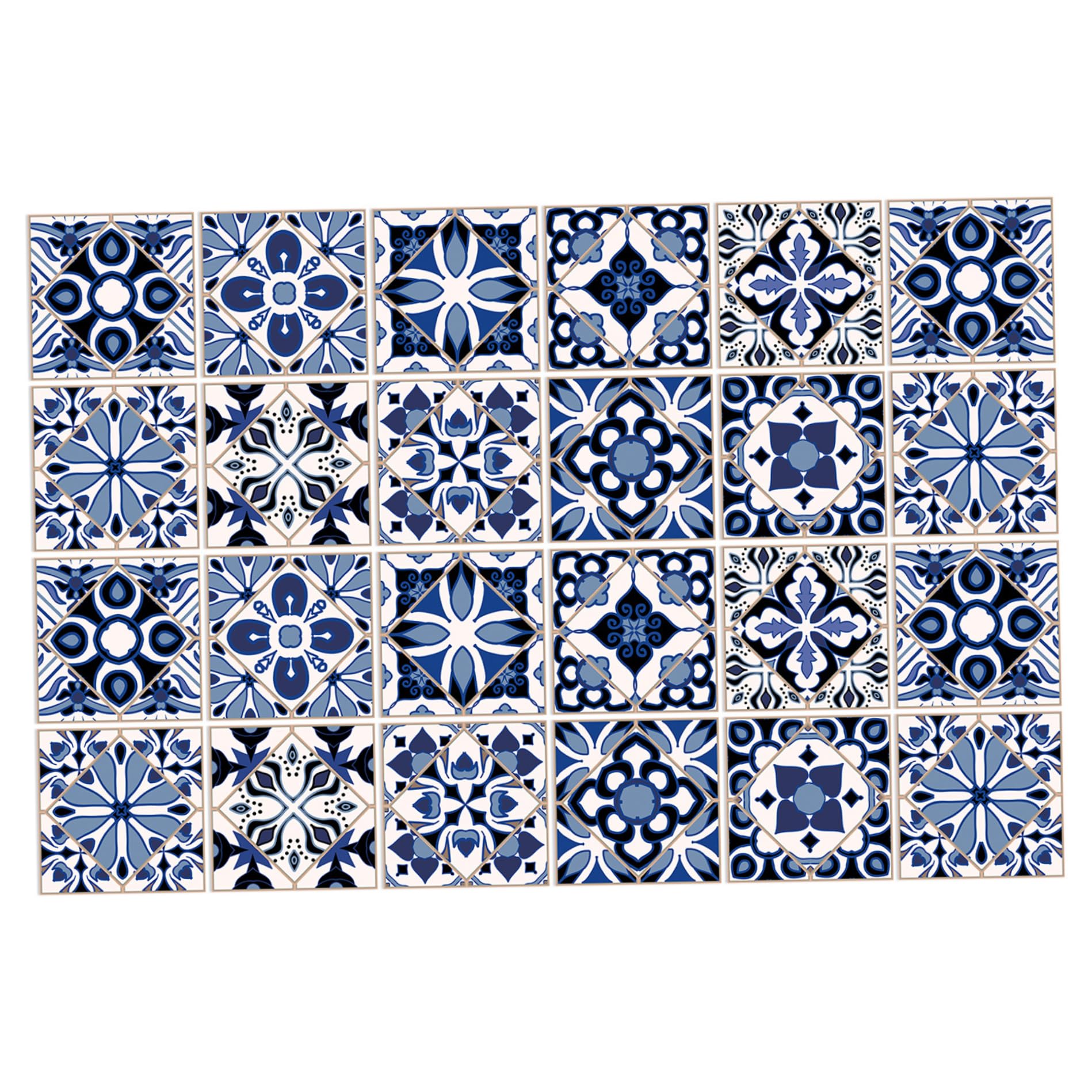 24Pcs Peel and Stick Tile Blue Moroccan Style Tile Stickers Self Adhesive Sticker Waterproof PVC Reusable Peel and Stick Backsplash for Kitchen Bathroom Home, 4x4 Stickers, and