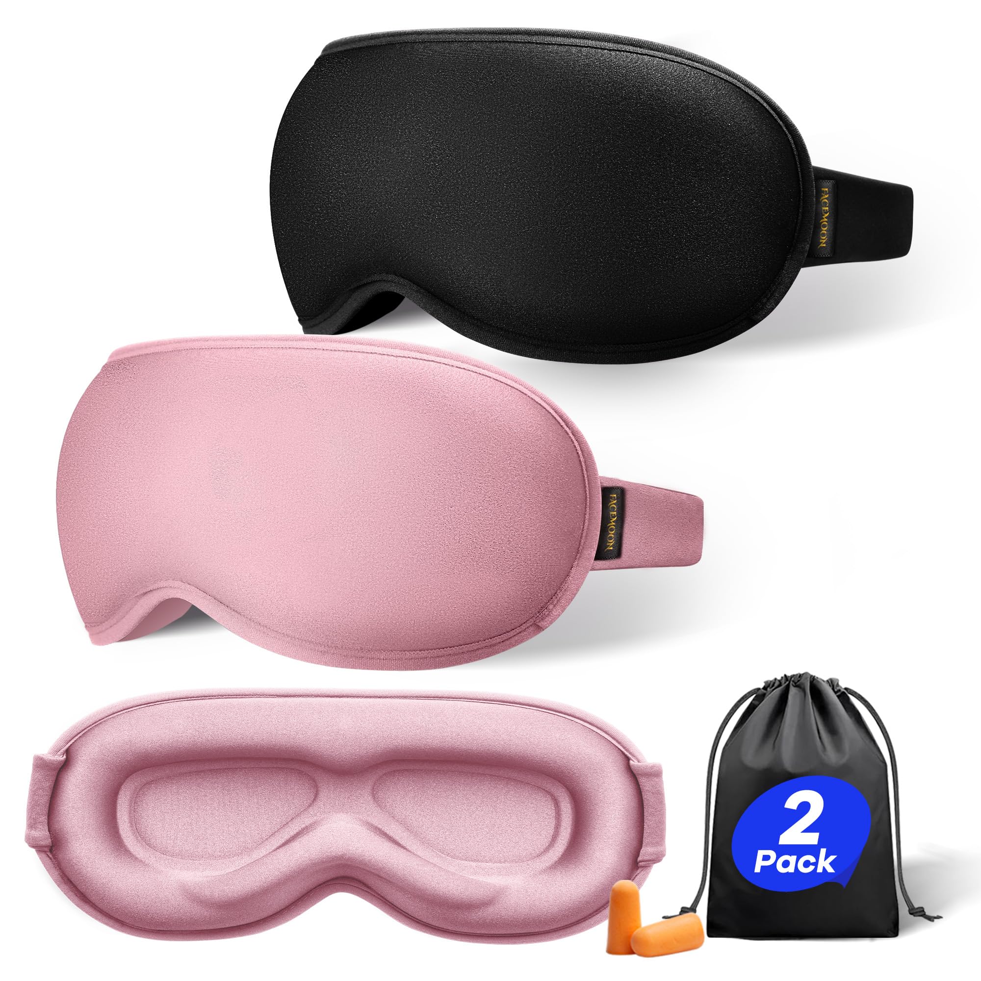 Weighted Eye Mask for Sleeping 2 Pack: Gentle Pressure Blackout Sleep Mask - Zero Eye Pressure Lash Extension Eye Covers Women Men - Airplane Travel Essentials, Memory Foam, Black Pink