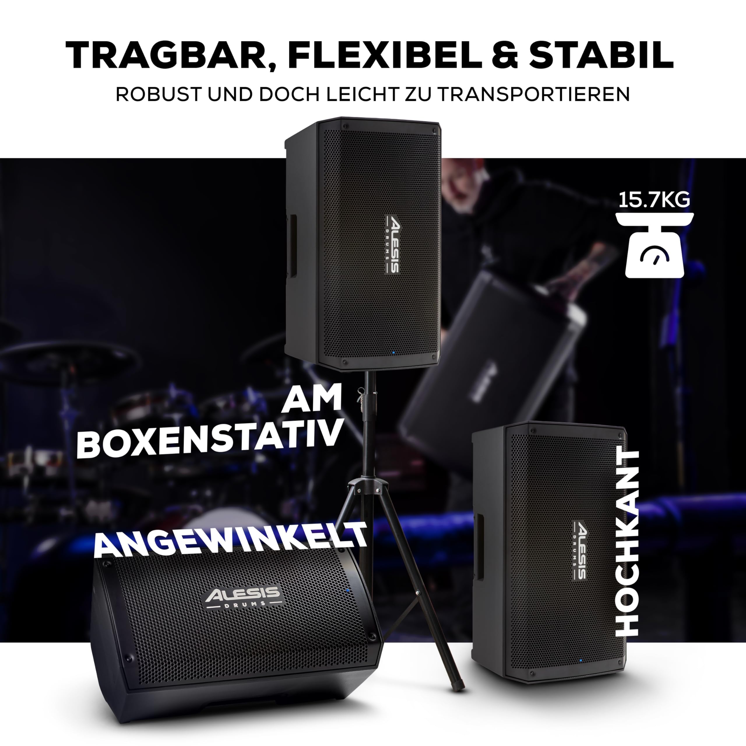 Alesis Strike Amp 12 MK2-2500W Drum Amp Lautsprecher für Elektronische Schlagzeug, mit Bluetooth, 12" Woofer, HPF EQ und Ground-Lift Schalter