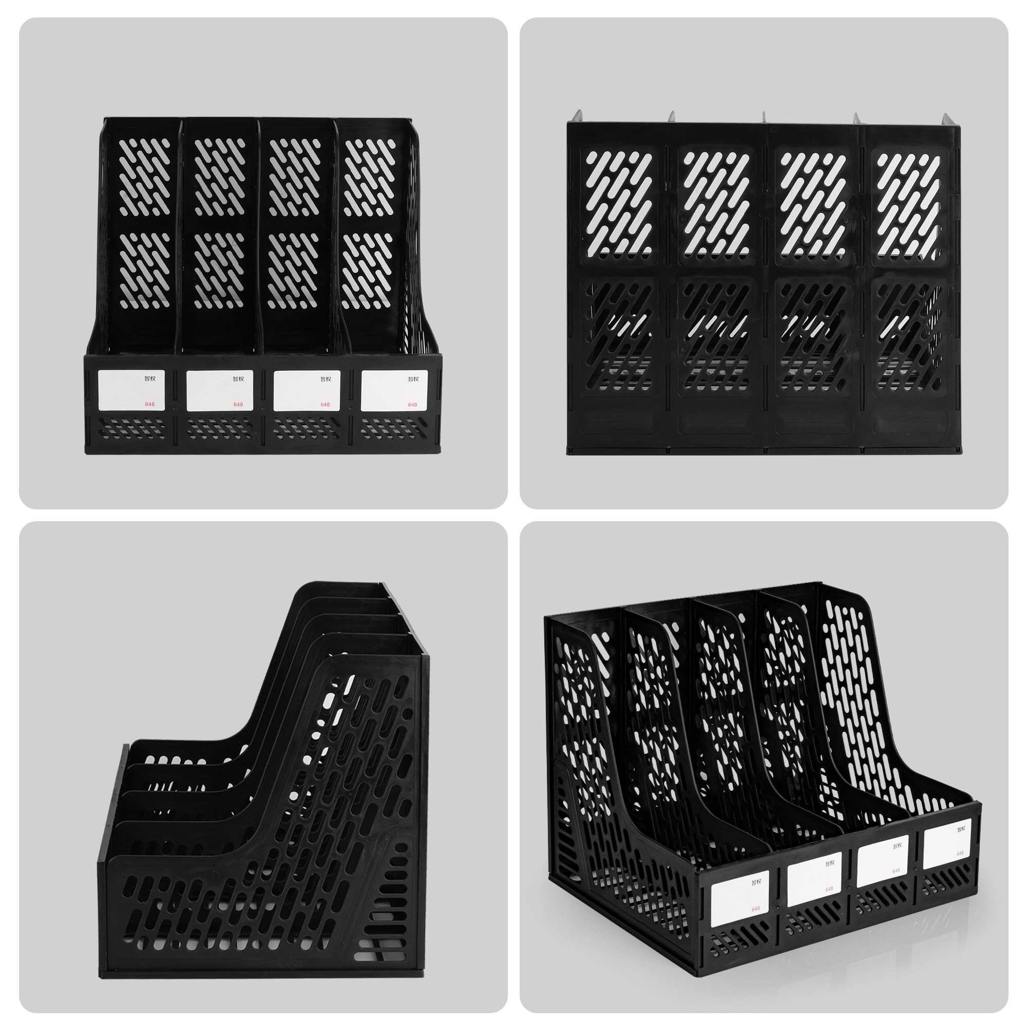 Axincardarm 2 Pack Plastic Magazine File Holder 4 Sections A4 Desktop File Rack, Vertical Book Organiser Document Storage Magazine Holder for Office, Black - Image 4