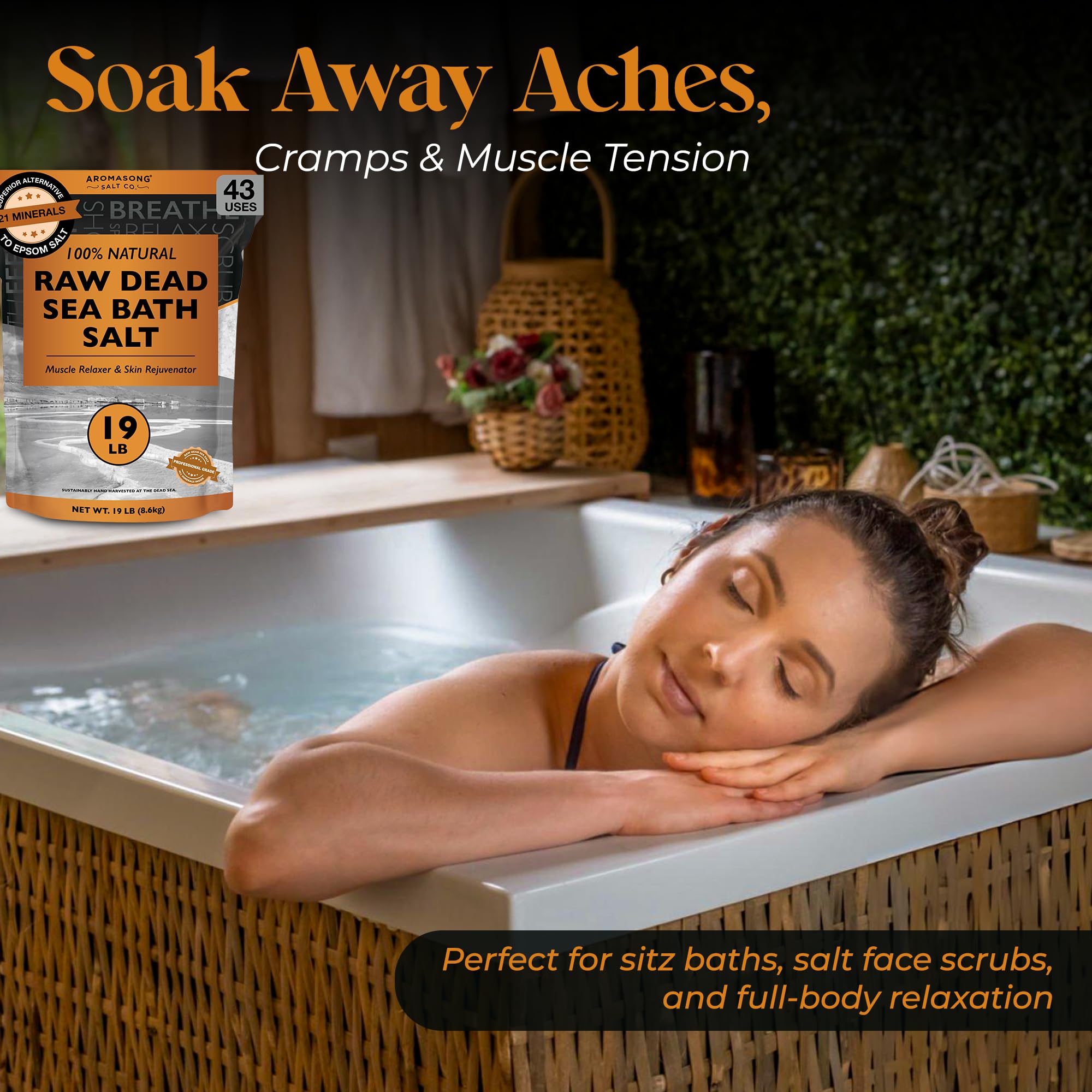 19 Lbs Raw Dead Sea Salt, Not Cleaned, Still Contains All Dead Sea Minerals Including Dead Sea Mud, Fine Medium Grain, Resealable Bulk Pack, Better Absorption & Leaves Your Skin Softer Then Epsom Salt