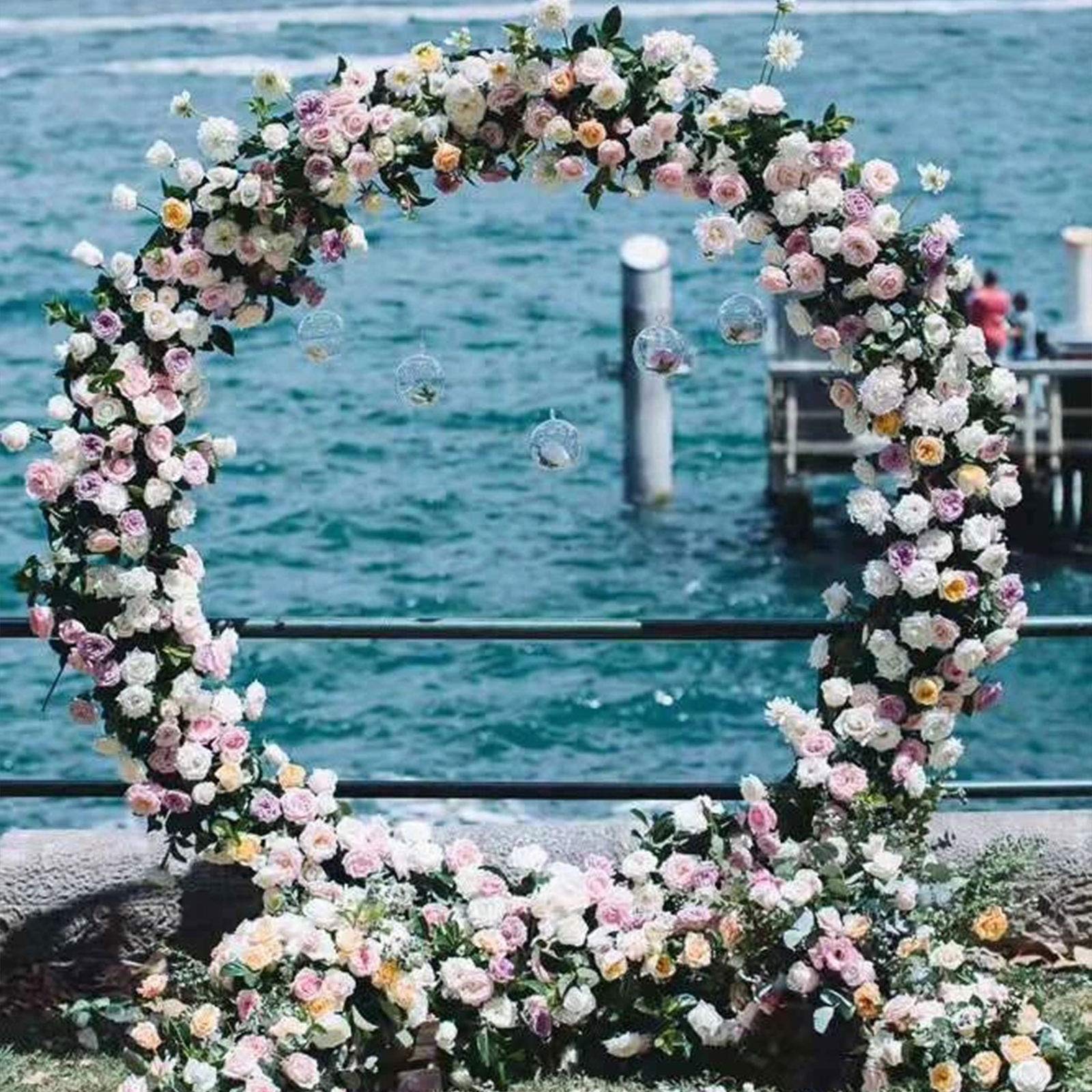 2 m runder weißer Hochzeitsbogen aus Eisen mit Blumenmotiv für den Außenbereich und Hochzeiten, Hintergrund für Schilder und Fotos, Ele Decor für Zeremonien und Empfänge