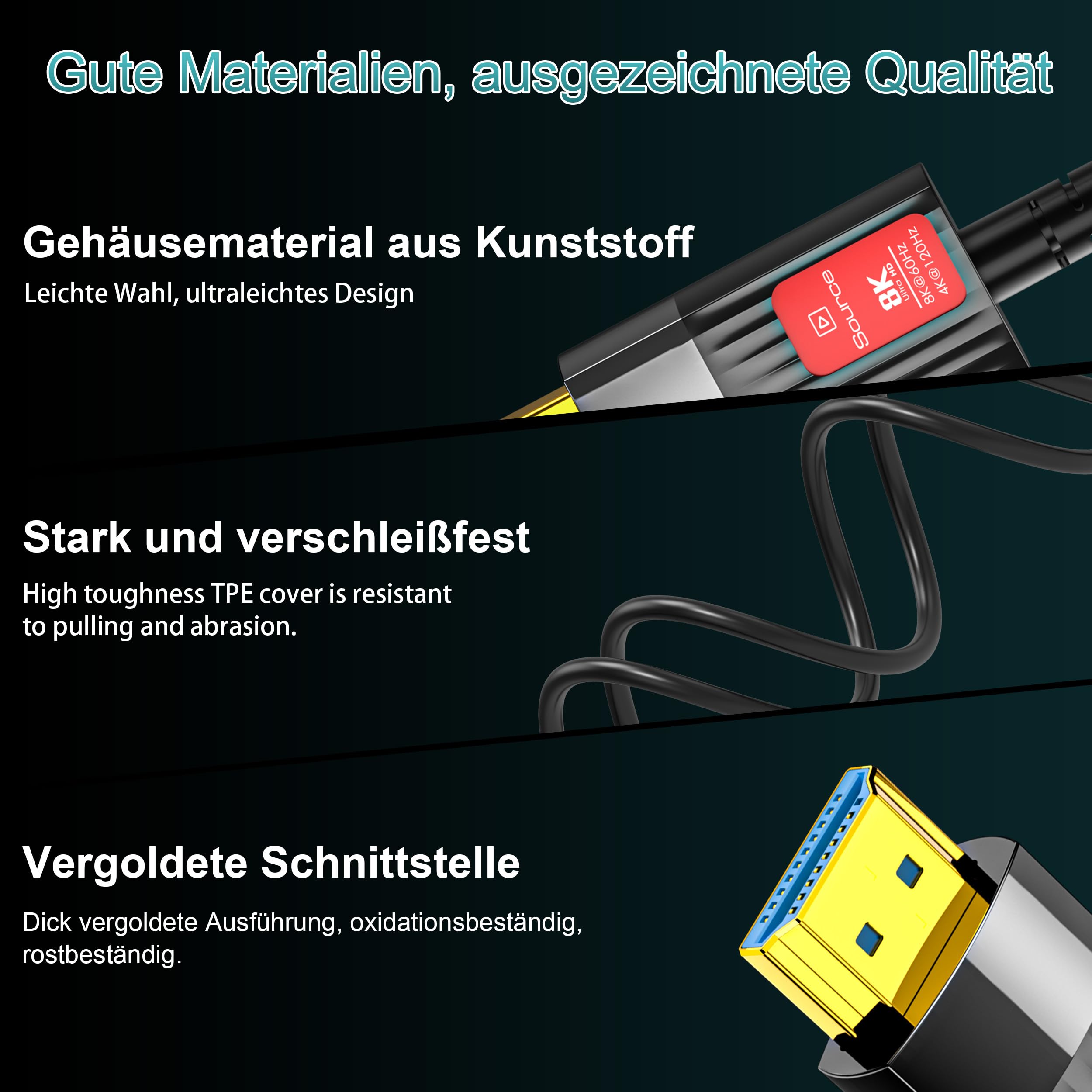8K Glasfaser HDMI Kabel 10Meter, 48Gbps Ultra High Speed HDMI 2.1 Kabel 8K@60Hz 4K@120Hz eARC HDCP 2.2&2.3 Dynamische HDR Dolby Atmos kompatibel mit Xbox, PS5/PS4, HDTV, Laptop etc