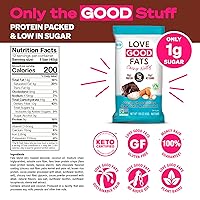 Vista 2 de Love Good Fats Barras de proteína keto a base de plantas, chocolate oscuro, sal marina y almendras, 0.35 onzas de grasas buenas, 0.31 onzas