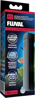 Fluval P50 50W Submersible Aquarium Heater, Preset 76-78°F Shatterproof for 15 Gal Freshwater & Saltwater Tanks