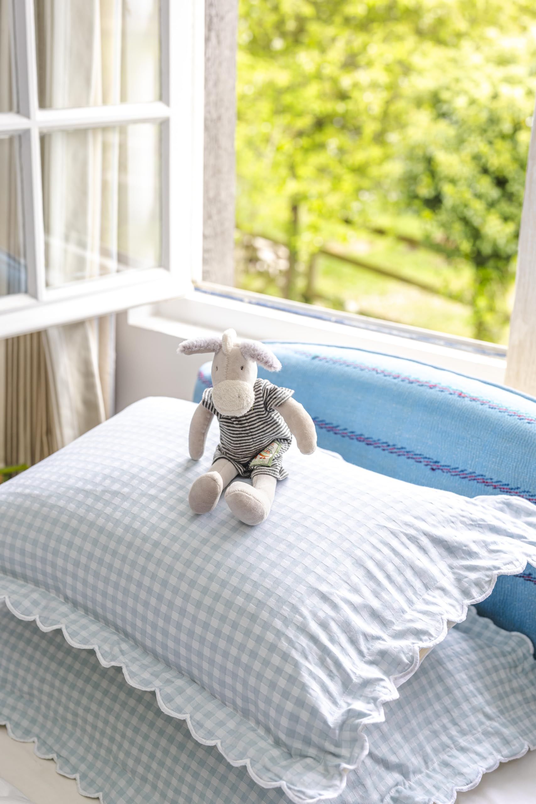 Taie d'oreiller 50x70 cm Chenab Turquoise - Luxueux Jacquard 100% Coton - Bord Festonné Élégant - Réversible Satin Blanc - Motif Gingham