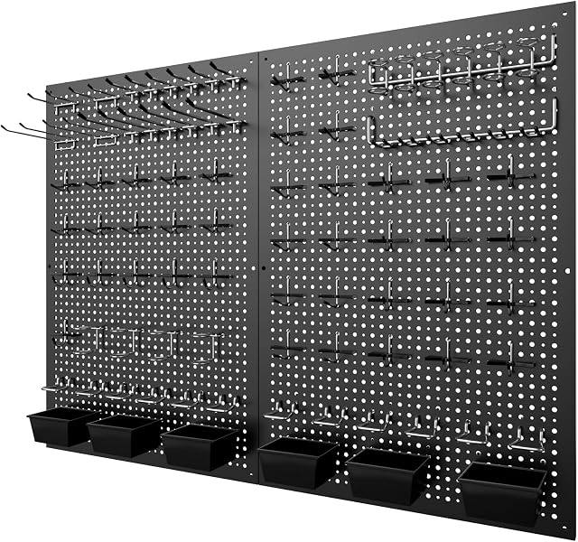 Pegboard kit with Accessories,Includes 2 Pack 16" X 24" Steel Peg Board and 120 PCS Varied Pegboard Accessories,can be Used for Tool Storage and Garage Organization. (Black Box)
