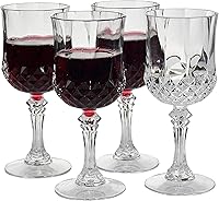 Vista 1 de Home-X Copas de plástico – 4 copas de vino de acrílico transparentes reutilizables con tallos, copas de vino elegantes e irrompibles para champán