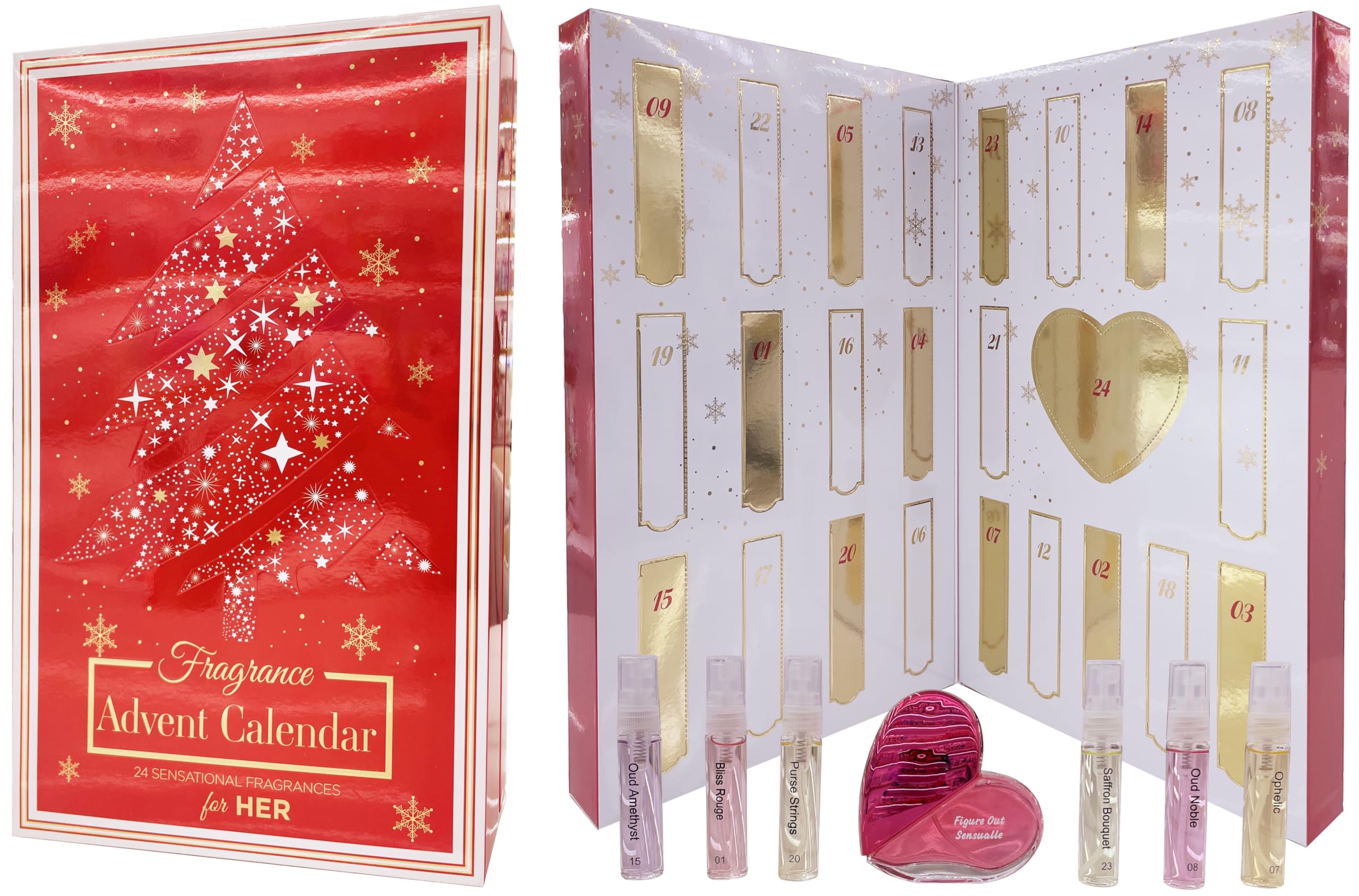 ADVENT CALENDAR CHRISTMAS FRAGRANCES FOR WOMEN (RED) 24 days countdown Gift for her by Saffron London