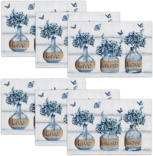 Miniatura 30 de Juego de 4 manteles individuales florales y colibríes, lavables, para decoración del hogar, fiesta, interior, cocina, comedor, 12 x 18 pulgadas