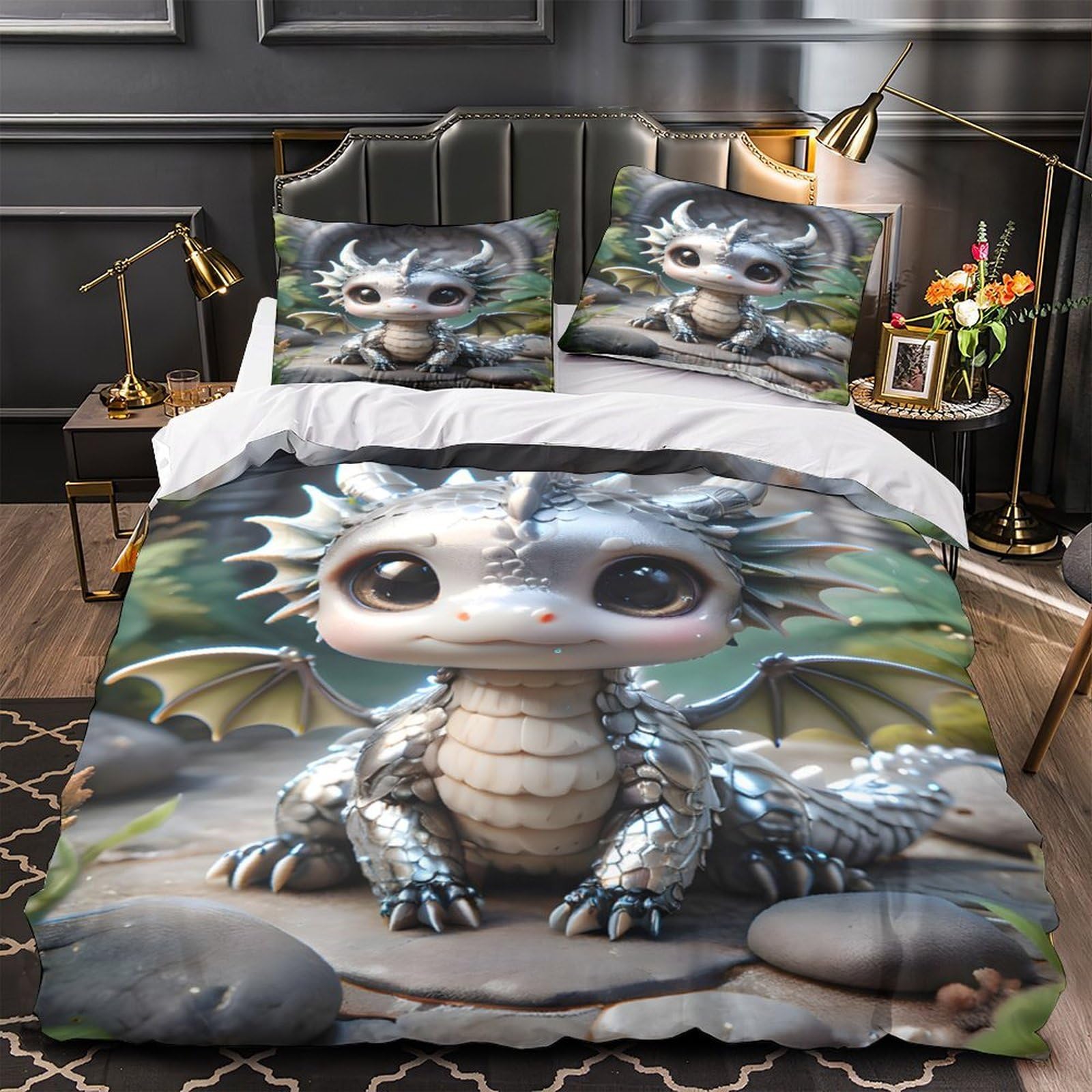 Housse de couette hypoallergique dragon contre allergies de lit