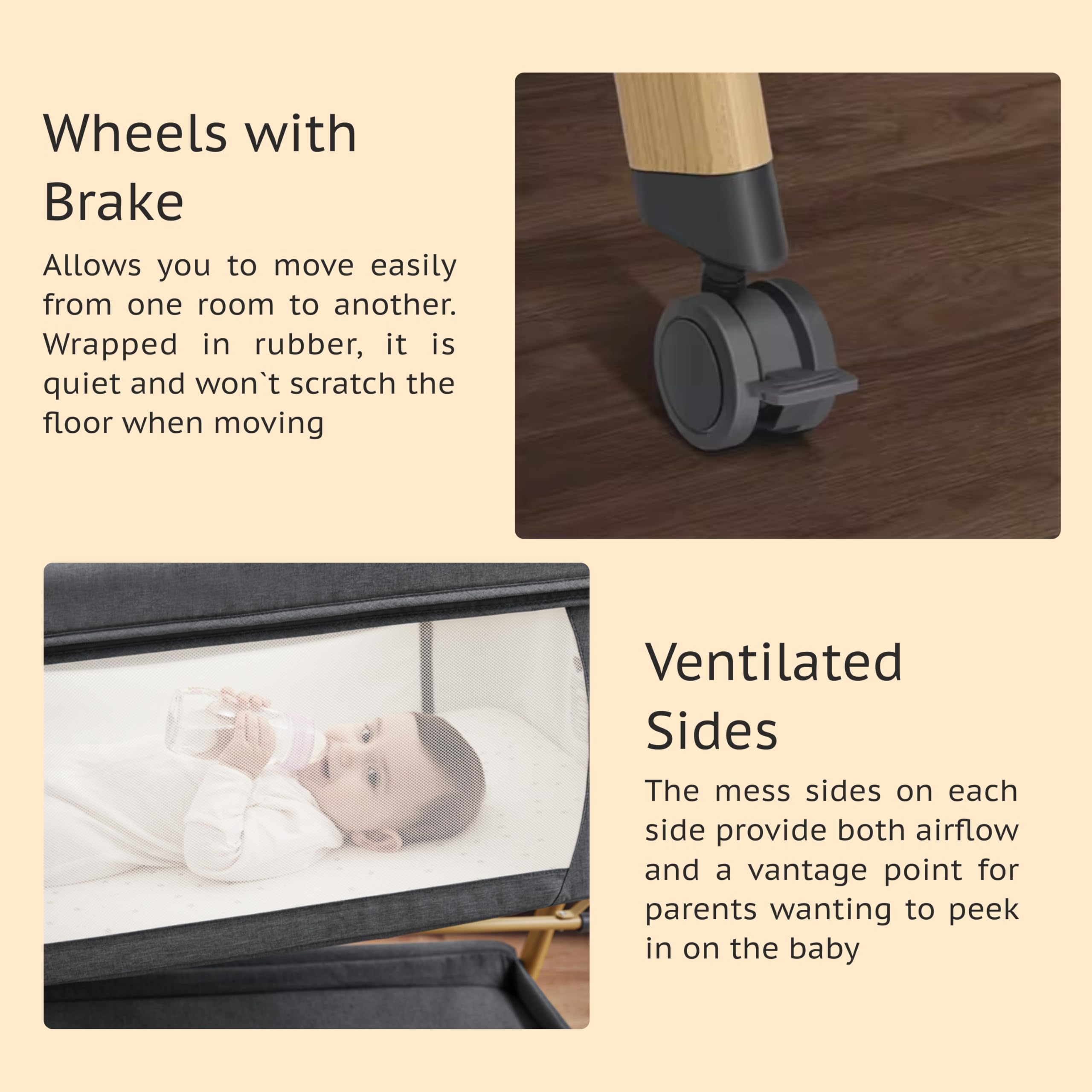 Look Mama 3 in 1 Baby Cot, Palna, Bedside Bed, Rocking Cradle, Baby Bed for Newborn with Adjustable Height, Portable Baby Crib, Breathable Mesh, Easy-Fold Design, Ideal for Infants and Toddlers - Image 3 thumbnail