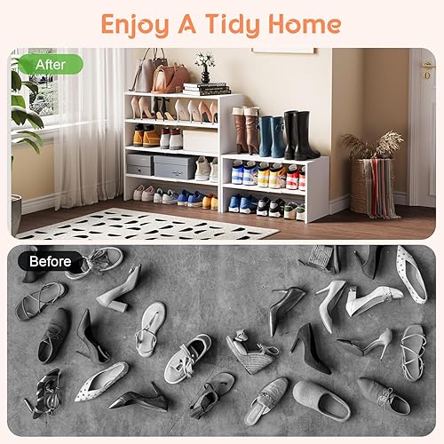 Miniatura 6 de Paquete de 2 organizadores de zapatos blancos expandibles para armario, estante apilable de almacenamiento de zapatos de 2 niveles, estantes