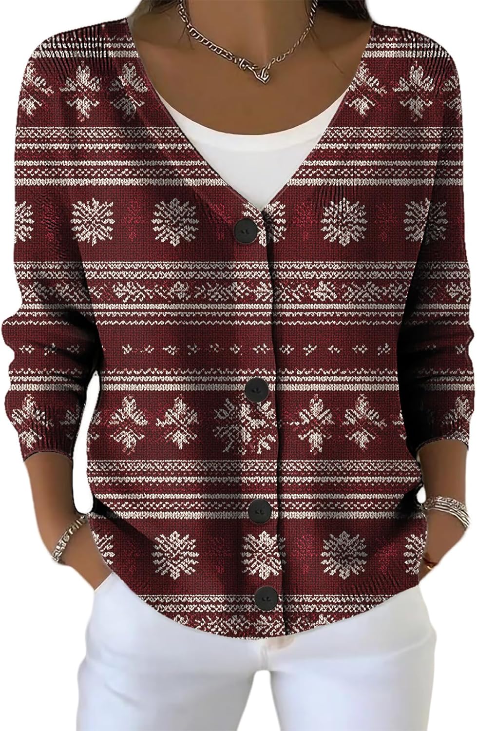 Christmas Sweater Women Casual V Neck Button Cardigan Sweaters Lightweight Fall Knitted Sweater Winter Trendy Clothes