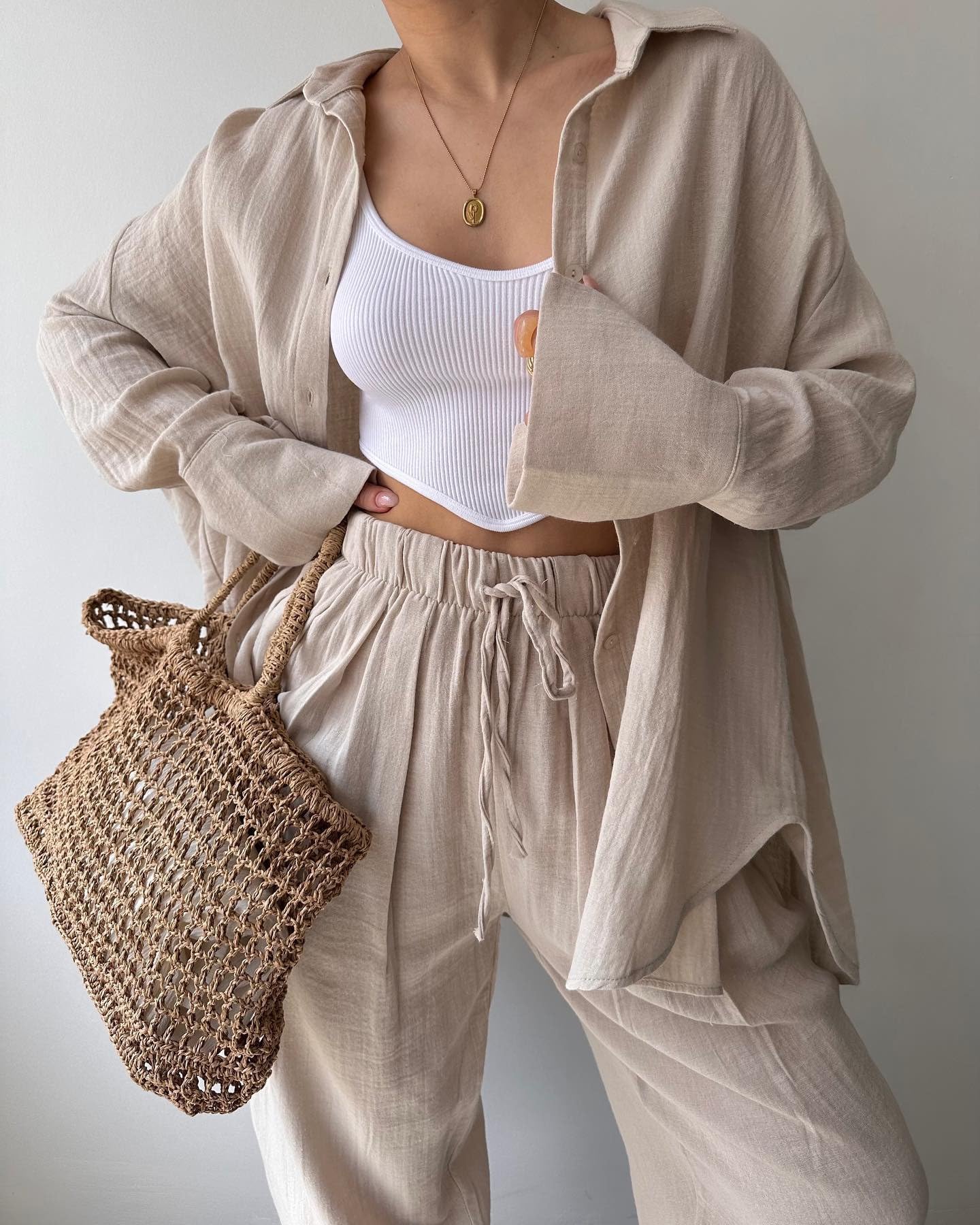 Completo Da Donna Con Pantaloni, Due Pezzi, Elegante Camicetta In Mussola E Pantaloni Larghi In Lino, Lungo, Elegante, A Maniche Lunghe, Completo Da Casa Y2K, Outfit Autunnale