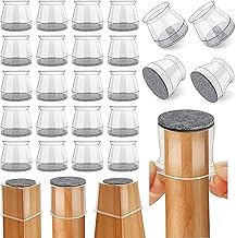 vysane Chair Leg Floor Protectors, Silicone Felt Furniture Leg Pads Caps Covers for Hardwood Floors (24 Pcs | Clear) (Medium(Fit 1.3"-2"))
