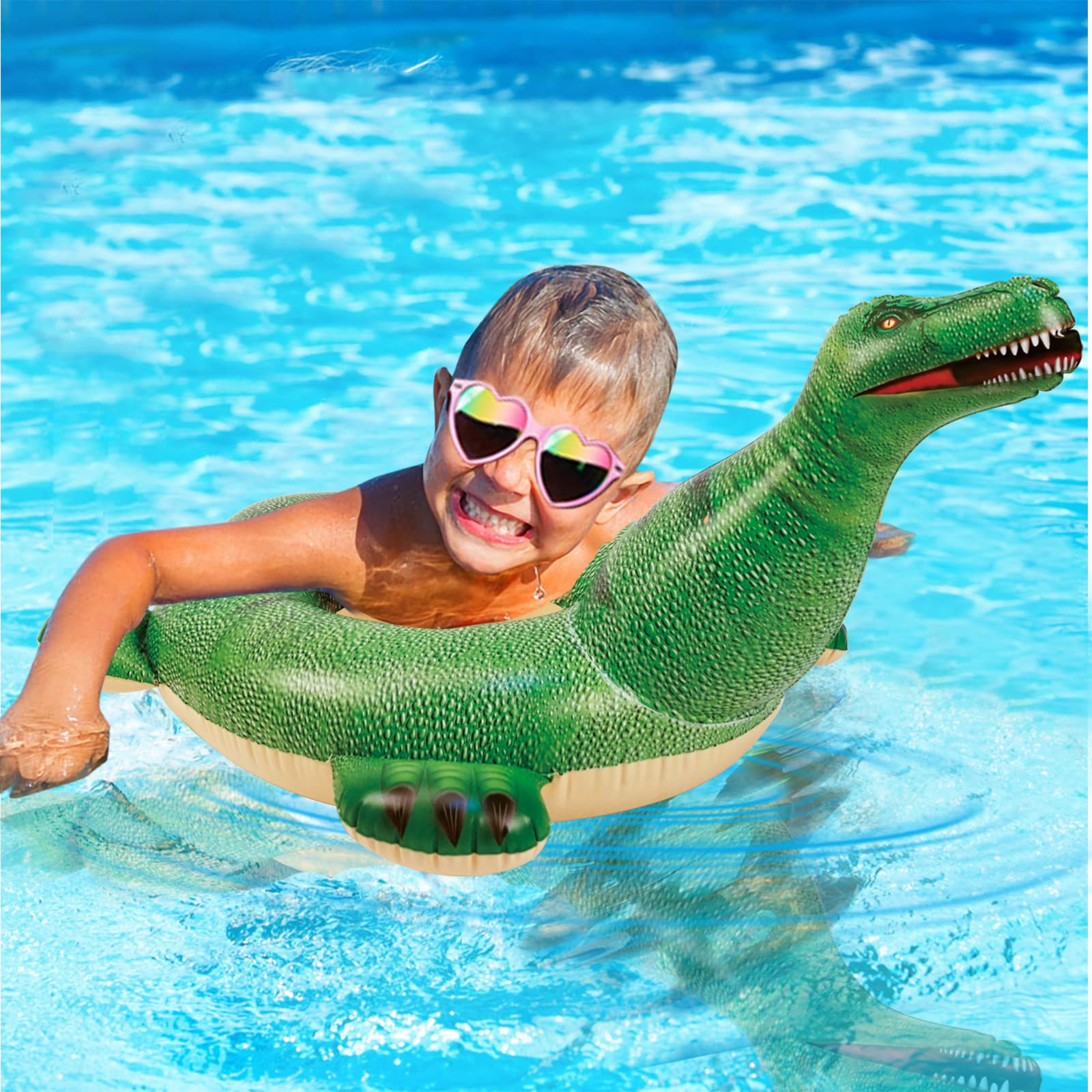HOHQB Lifelike Inflatable Dinosaur Pool Floats Kids, Swimming Pool Ring ，Kids Pool Toys for Toddlers Ages 3-12 Boys Girls