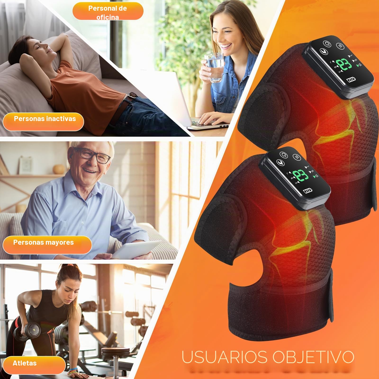 Masajeador de rodilla, inalámbrico con calefacción, soporte de calefacción recargable con infrarrojos y vibración para relajación de rodilla/codo/hombro