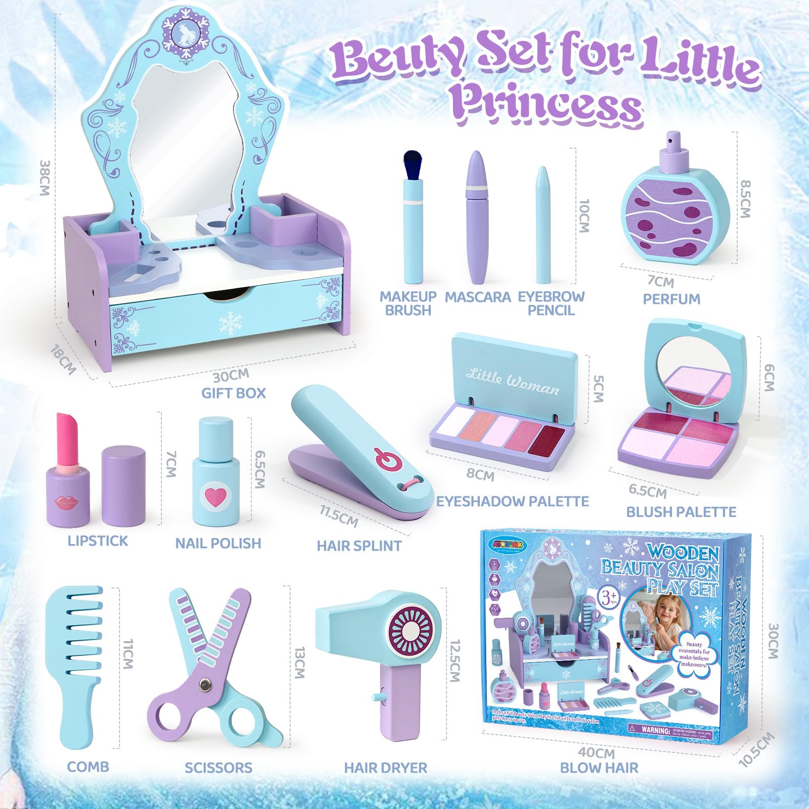 Atoylink Frozen Postazione Trucco Bambina in Legno, Toeletta Trucco Bambina con Specchiera Set Trucchi Bambina & Set Parrucchiera Bambina, Frozen Giochi Giocattoli Regalo per Bambino 3 4 5 6 Anni
