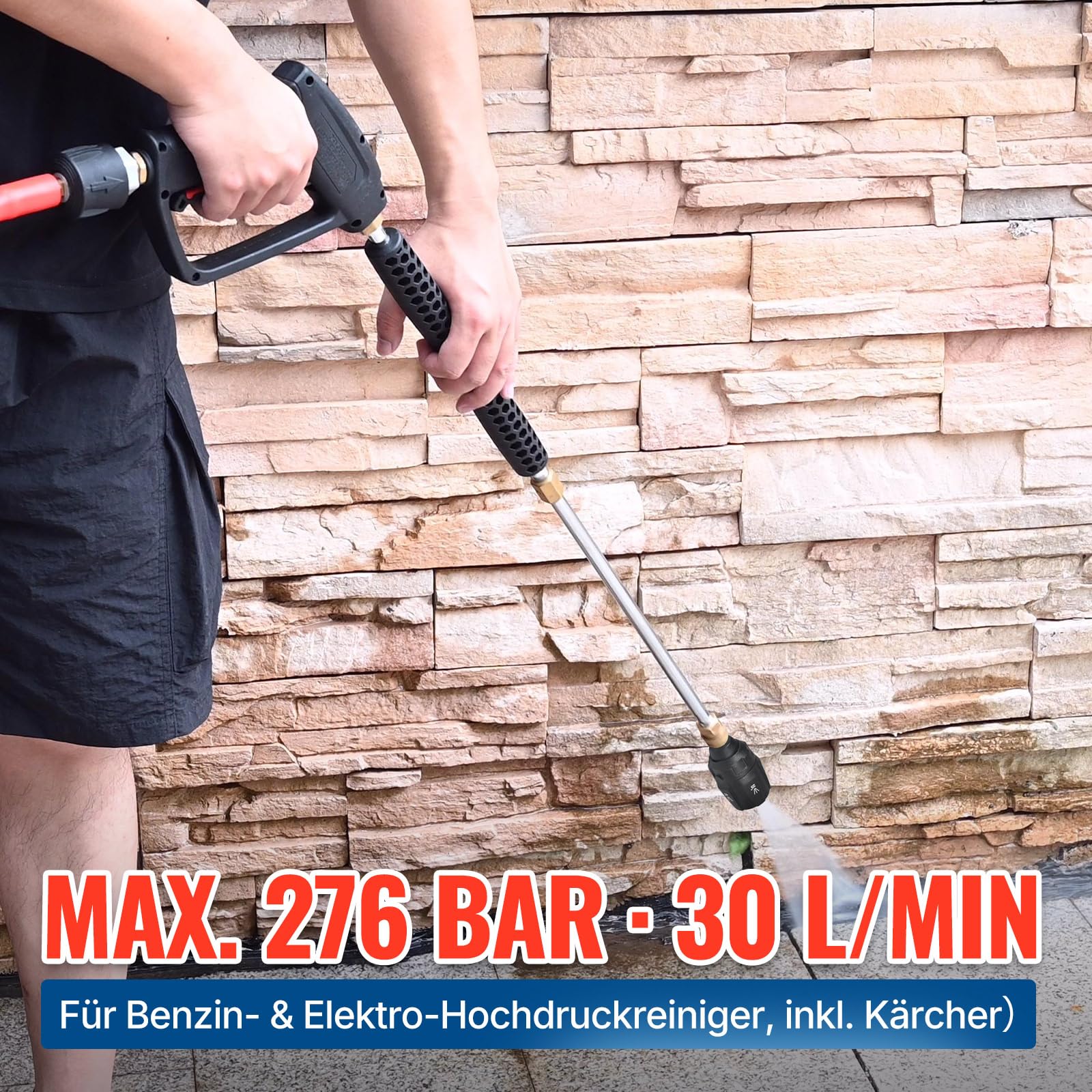 YAMATIC Hochdruckreiniger-Pistole mit 5 Sprühdüsen, Jet-Waschpistole, kompatibel mit Kärcher K-Serie K2-K7, M22-14 mm und M22-15 mm Einlass-Hochdruckreiniger, Verlängerungsstab für Auto-Reinigungssets