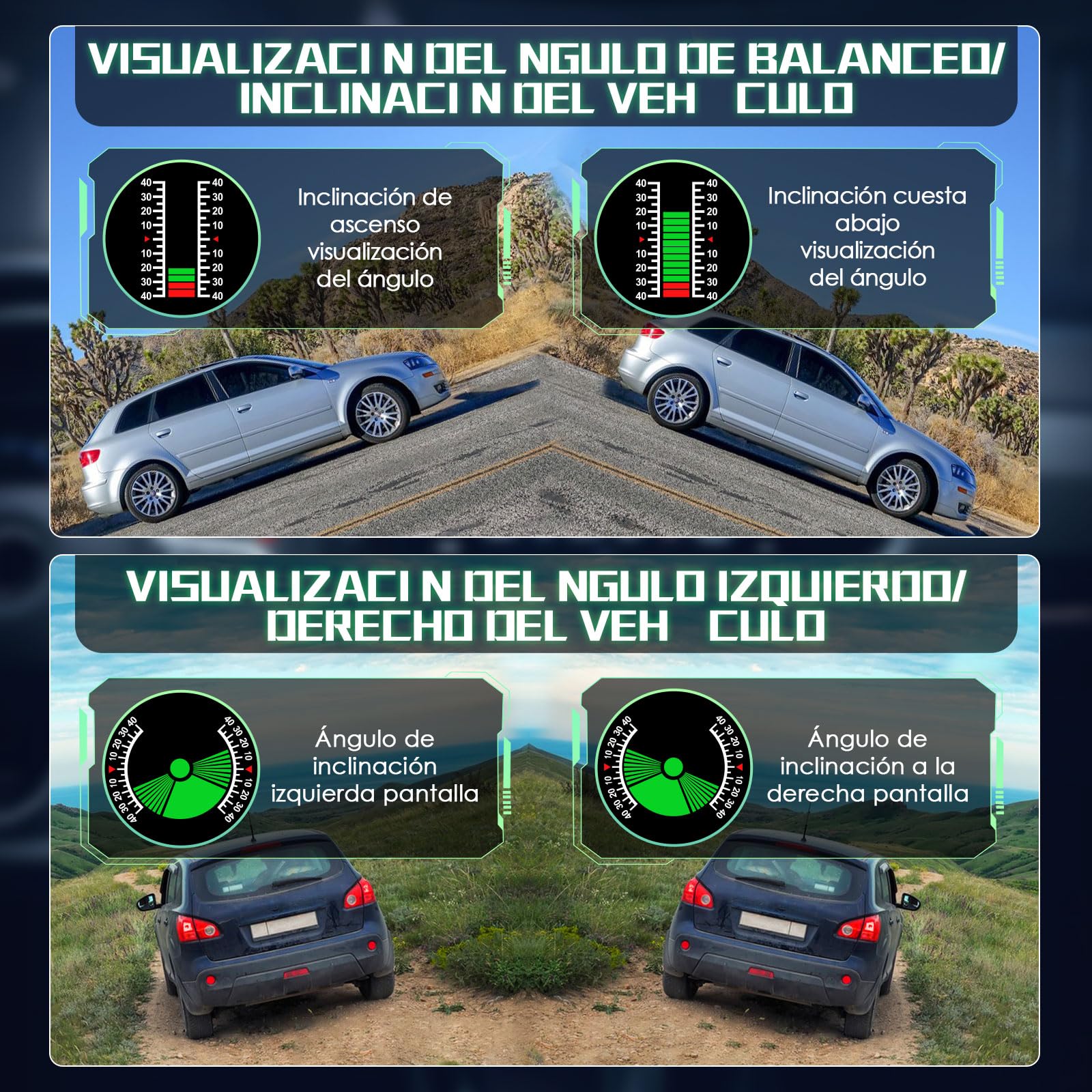 KAISAL Inclinómetro Digital Inteligente para Coche,Brújula GPS Velocímetro con Aviso de Velocidad,Inclinómetro Multifunción con Pantalla HD,Inclinómetro para Vehículos Todoterreno