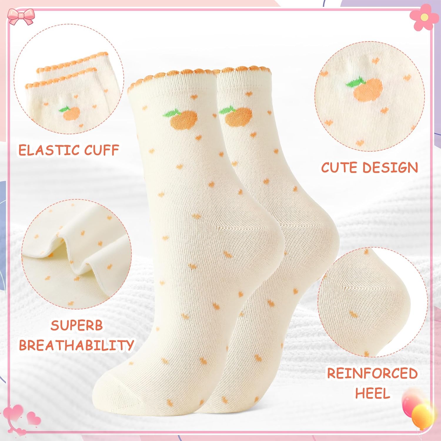 5 Pairs Crew Socks for Women Novelty Casual Socks image 4