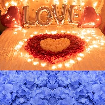 1000PCS Fake Rose Petals for Romantic Night Romantic Festive Atmosphere Creation for Marriage Proposa Wedding Valentines Day Decoration Party ActivitiesSky Blue