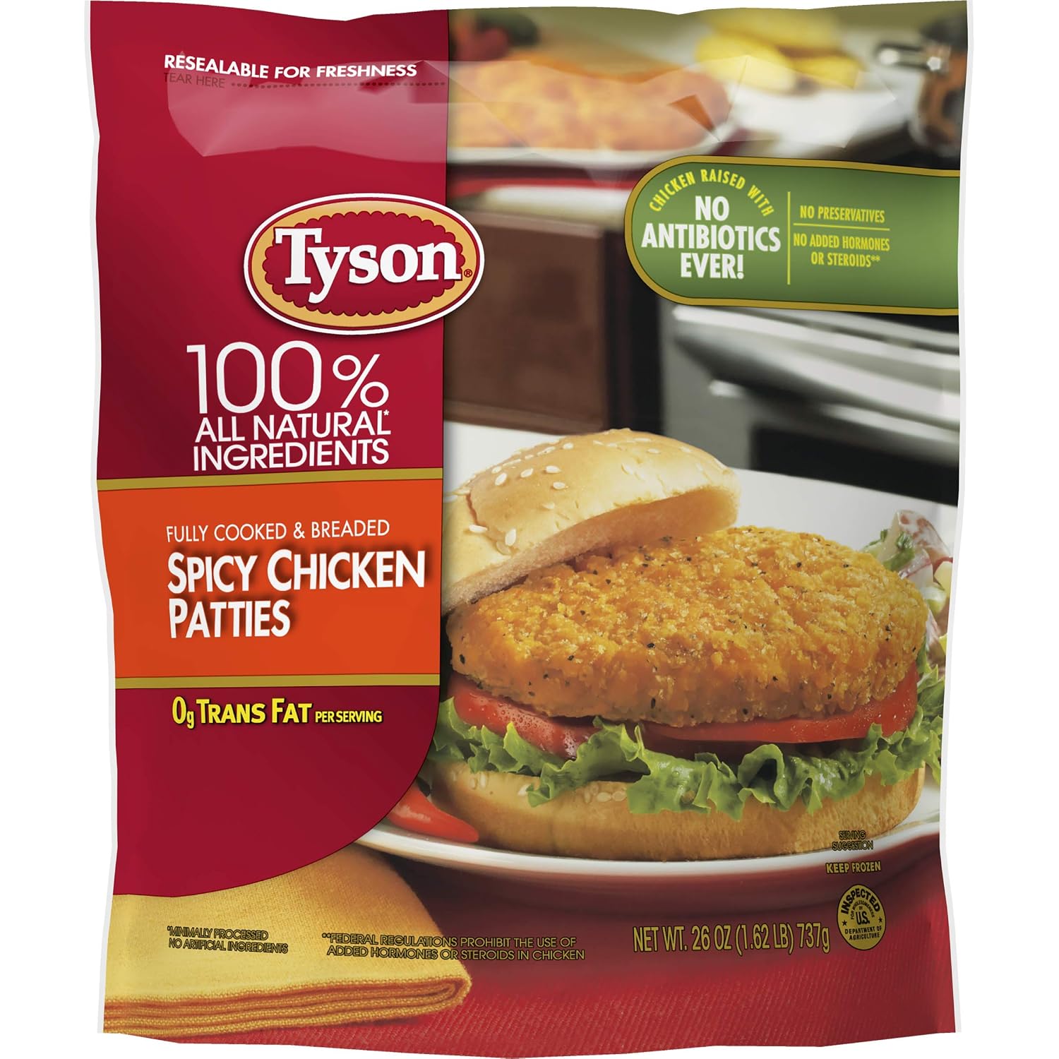 Tyson Fully Cooked Spicy Chicken Patties, 26 Oz. (Frozen)