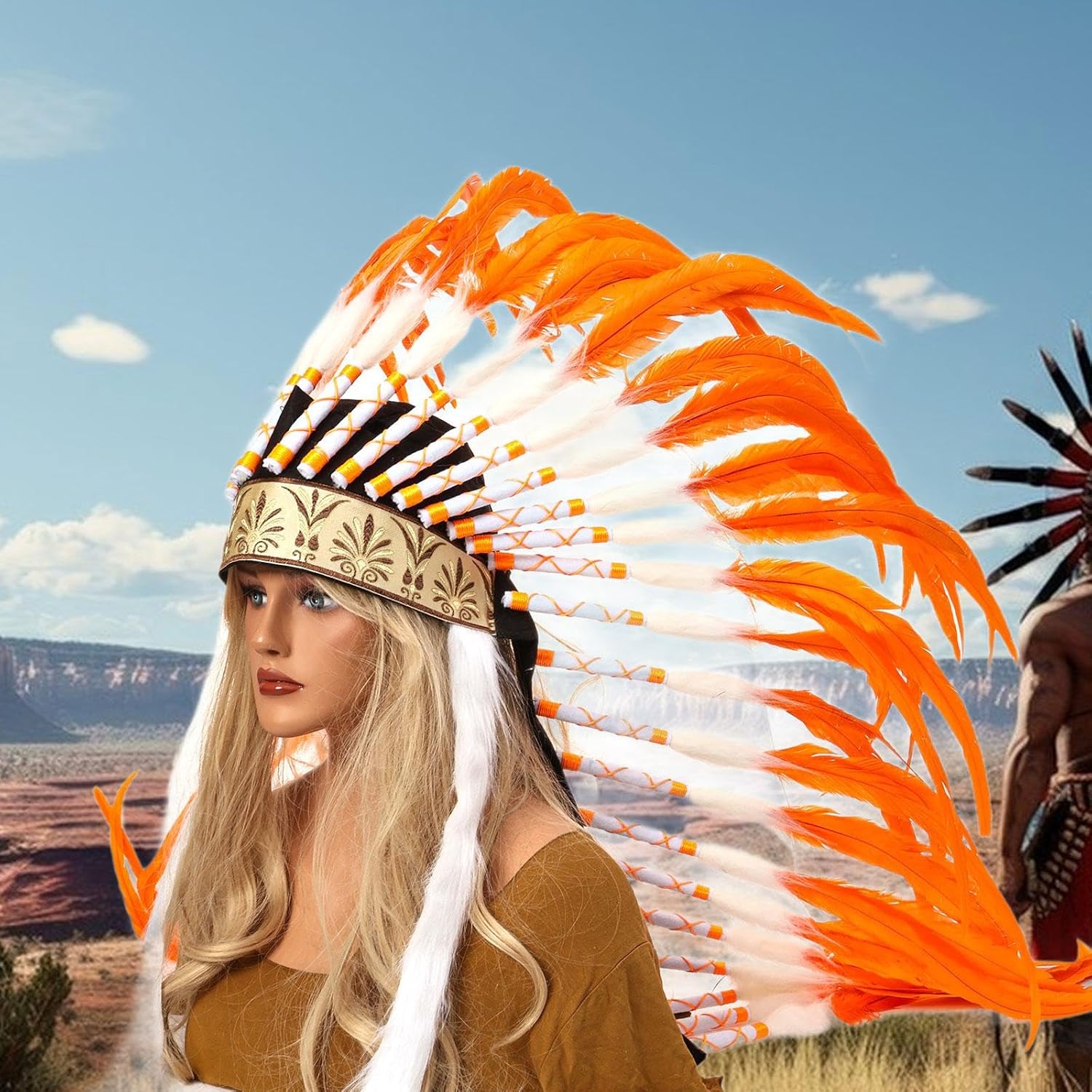 Indian Feather Headdress Headpiece Headwear for Show Performance Props