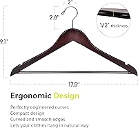 Vista 4 de Perchas de madera de calidad, ligeramente curvadas, paquete de 20 unidades, perchas de madera de color caoba con ganchos cromados, resistentes
