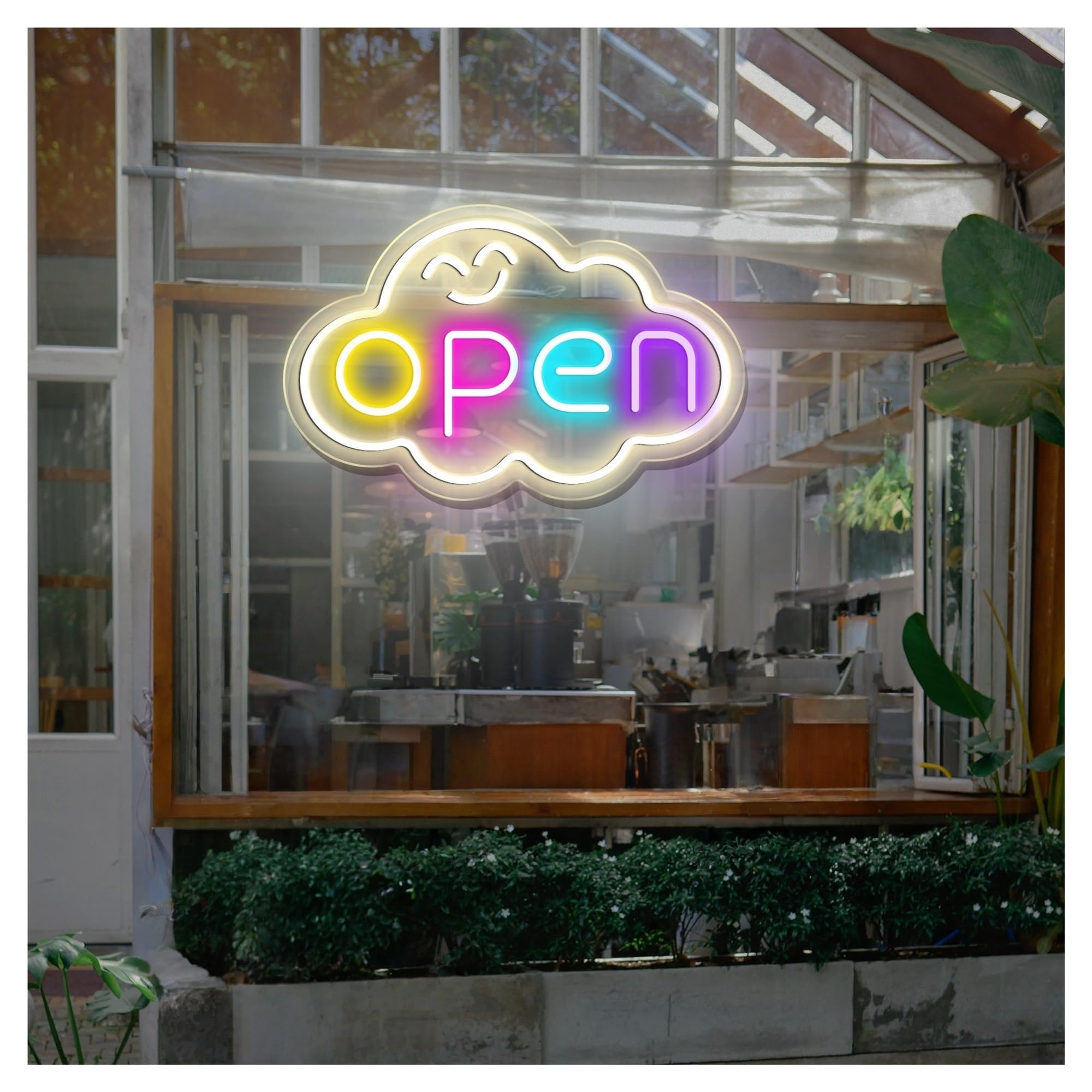 SHOUXI Sign Lamp Rainbow Open Cloud Neon Sign, Suitable for Cafe Decor with Brightness Adjustable 38cm