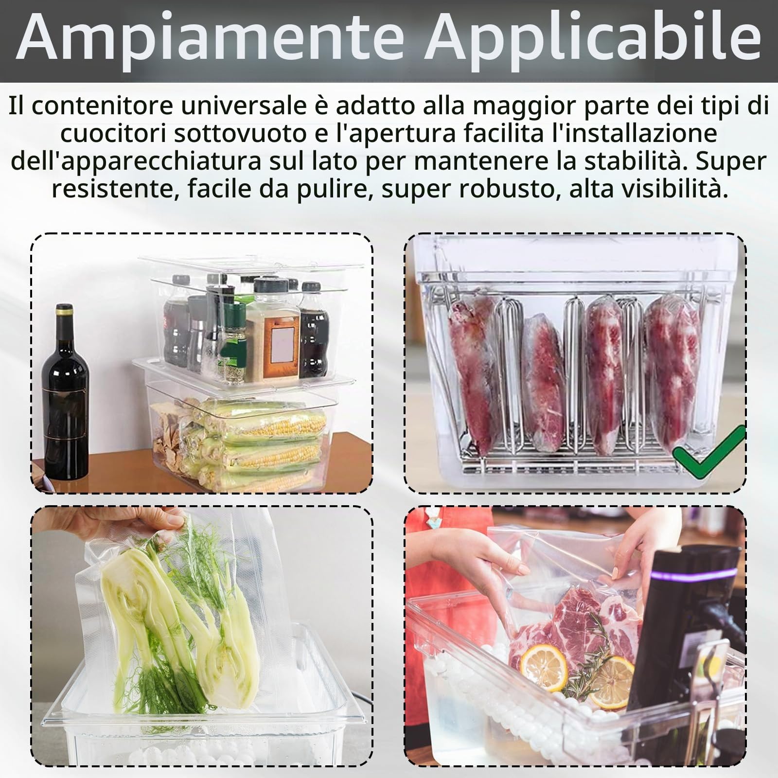 Contenitore Sous Vide, 11 L con coperchio e griglia | GN 1/2, 32,5 x 26,5 x 20 cm | Contenitore trasparente senza BPA per carne pesce e cucina sottovuoto