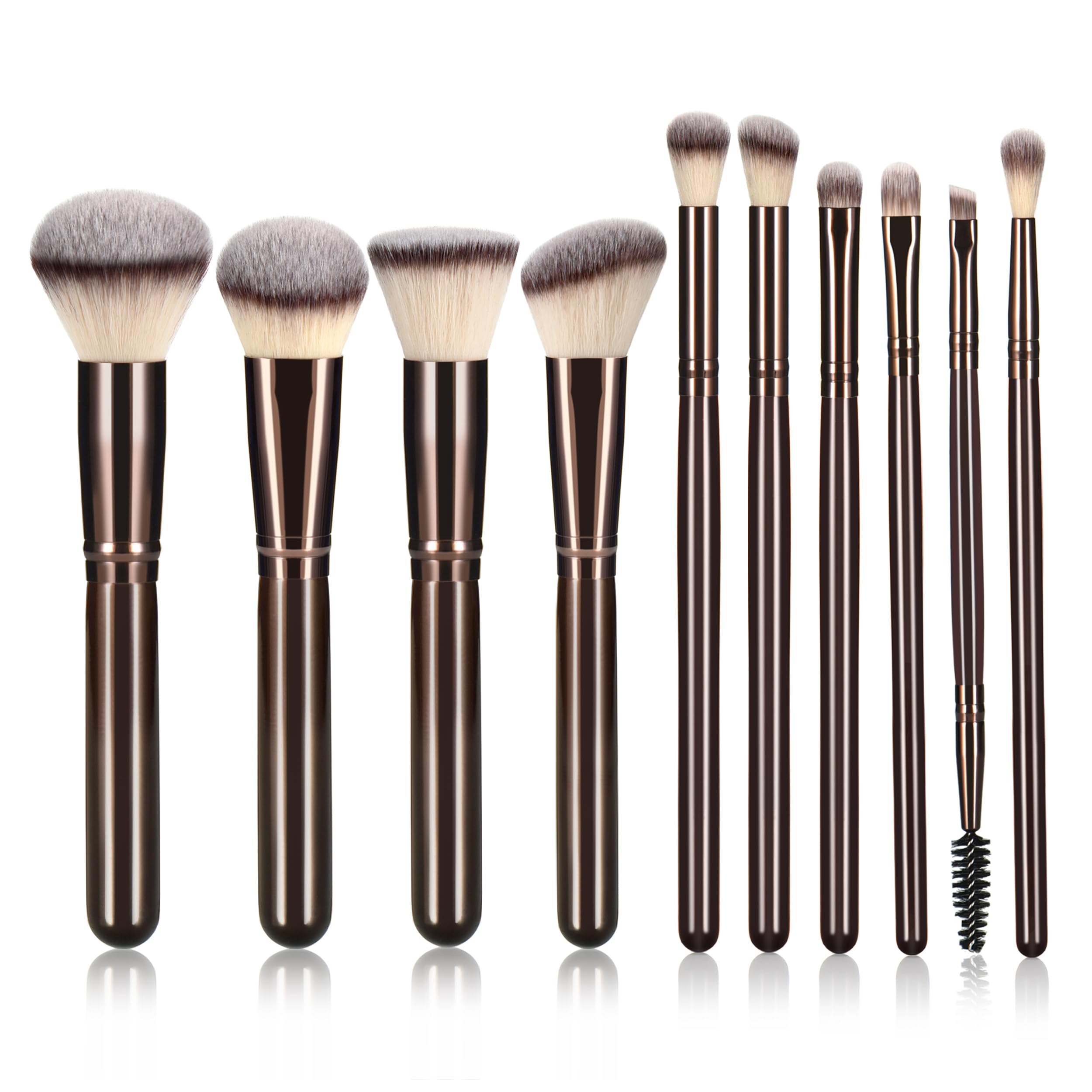 10 schwarze Make-up-Pinsel aus Kaffeeholz, Premium-Kunsthaar, Foundation-Pinsel, loses Puder, Rouge, Lidschatten, Augenbrauenpinsel-Set