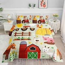 Kids Comforter Set Farm Theme Printed Pattern Bedding Set with 1 Comforter and 2 Pillowcases for Girls Boys Bedroom All SeasonFarm Theme02 Twin